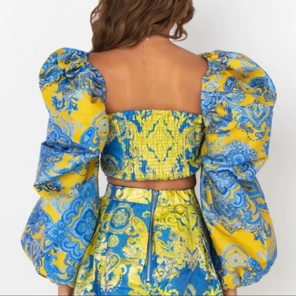 RAYE OF SUNSHINE BROCADE PUFF SLEEVE CORSET BLOUSE (balloon sleeves) - Picture 3 of 5